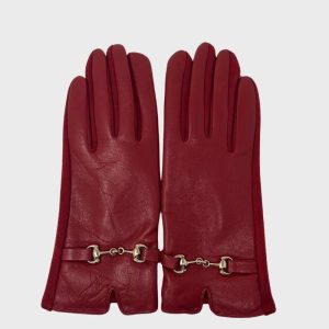 Leather Gloves with Gold Chain Detail and Touchscreen Index